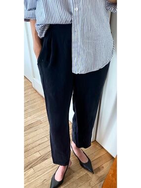 Vintage Early 90s Calvin Klein Collection 100% Silk Pleated Trousers | Navy | XS